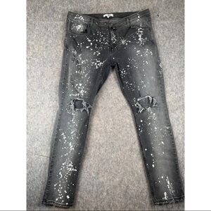Fashion Nova Skinny Jeans Men's Size 42 Black Denim Paint Splatter Distressed
